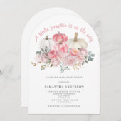 ピンクリトルカボチャ女の子ベビーシャワー 招待状 (正面/裏面)