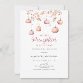 ピンクリトルカボチャ女の子秋の赤ちゃんシャワー 招待状 (正面)
