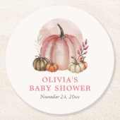 ピンクリトルカボチャ秋かわいい女の子ベビーシャワー ラウンドペーパーコースター (正面)