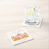 ピンクリトルカボチャ秋ガールベビーシャワー スクエアペーパーコースター (インサイチュ)