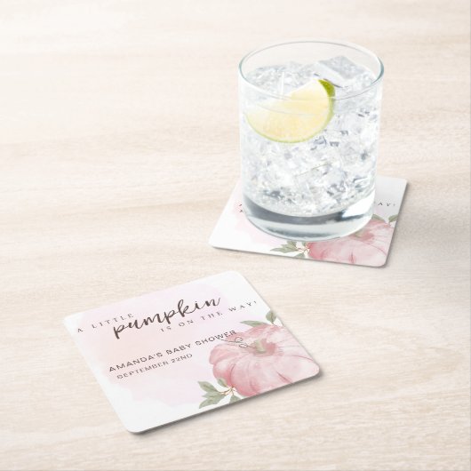 ピンクリトルカボチャ秋秋ベビーシャワー スクエアペーパーコースター (インサイチュ)