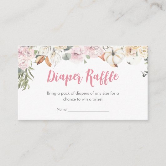 ピンクリトルカボチャ赤ちゃんシャワーおむつラッフル エンクロージャーカード (正面)