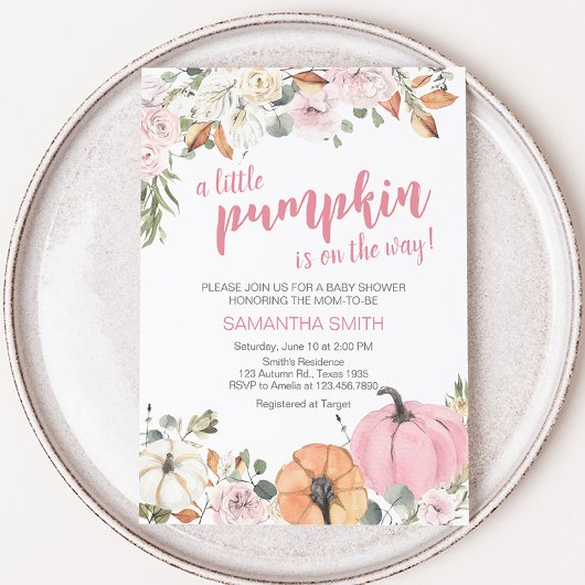 ピンクリトルカボチャ赤ちゃんシャワー 招待状