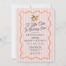 ピンクリトルキューティーパステル柑橘 テーマ誕生日 招待状