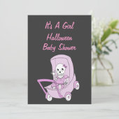 ピンクリトルスケルトンベビーシャワー招待状カード 招待状 (スタンド正面)