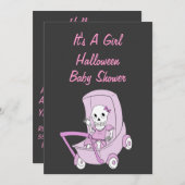 ピンクリトルスケルトンベビーシャワー招待状カード 招待状 (正面/裏面)