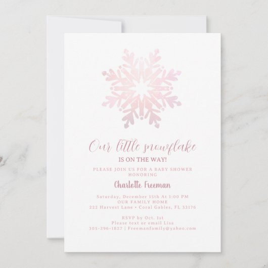 ピンクリトルスノーフレークベビーシャワー招待状 招待状 (正面)