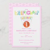 ピンクリトルチャンプバスケットボールナイズエイジガール誕生日 招待状 (正面/裏面)