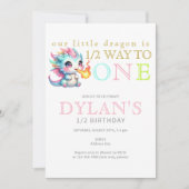 ピンクリトルドラゴン半途半端に1 6ヶ月誕生日 招待状 (正面)