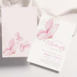 ピンクリトルバタフライベビーシャワー招待状 招待状