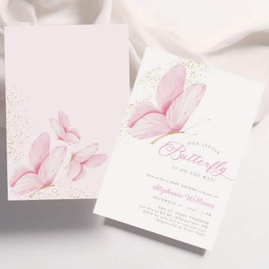 ピンクリトルバタフライベビーシャワー招待状 招待状