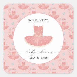 ピンクリトルバレリナツチュベビーガールベイビーシャワー スクエアシール