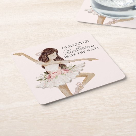 ピンクリトルバレリーナプレートバレエパーティーデコール スクエアペーパーコースター (アングル)