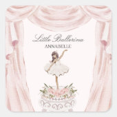 ピンクリトルバレリーナベビーシャワーまたは誕生日 スクエアシール (正面)