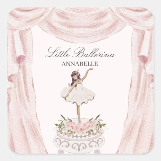 ピンクリトルバレリーナベビーシャワーまたは誕生日 スクエアシール (正面)