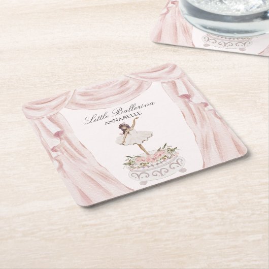 ピンクリトルバレリーナベビーシャワーまたは誕生日 スクエアペーパーコースター (アングル)