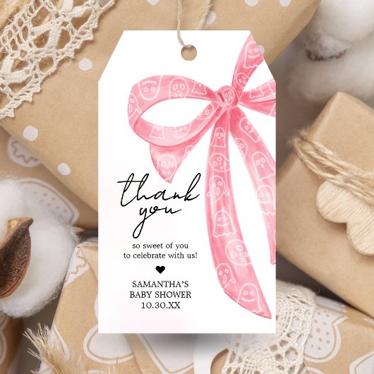 ピンクリトルブハロウィーンベビーシャワーメッセージカード ギフトタグ