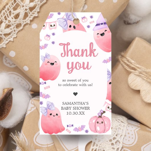 ピンクリトルブハロウィーンベビーシャワーメッセージカード ギフトタグ