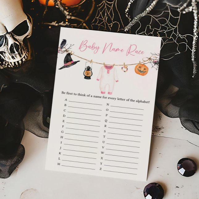 ピンクリトルブハロウィーンベビー名レースゲーム (Halloween Baby Clothes Baby Shower Baby Name Race Game)