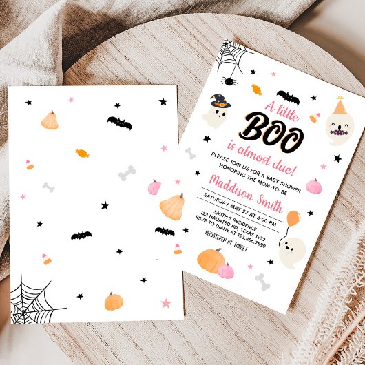 ピンクリトルブー幽霊ベビーシャワー 招待状