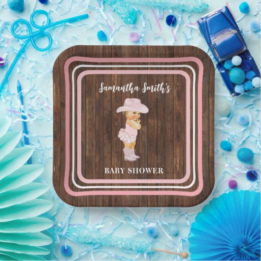 ピンクリトルベビー女性のカーボーイウェスタンベビーシャワー ペーパープレート (パーティー)