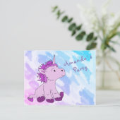ピンクリトルユニコーンバースデーパーティー招待状 インビテーションポストカード (スタンド正面)