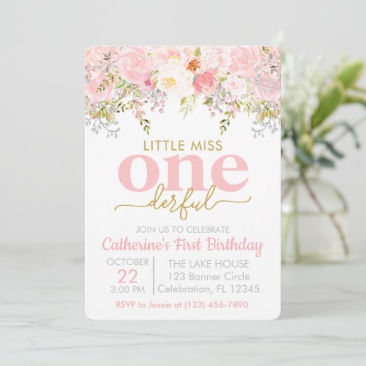 ピンクリトル恋しく思アンダーフルガールファースト誕生日 招待状 (スタンド正面)