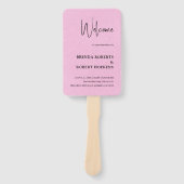 ピンクリネンシンプルブラックスクリプト結婚のハンドファン ハンドファン (正面)