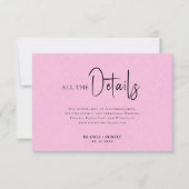 ピンクリネンシンプルブラックスクリプト結婚の詳細 招待状 (正面)