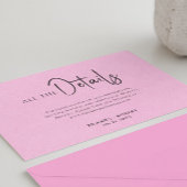 ピンクリネンシンプルブラックスクリプト結婚の詳細 招待状