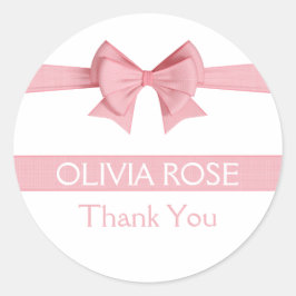 ピンクリネンリボン弓ベビーシャワーありがとう ラウンドシール