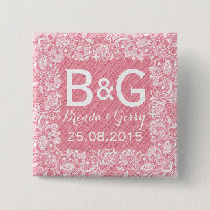 ピンクリフェイクネン&ホワイトフローラレースフレーム2 缶バッジ