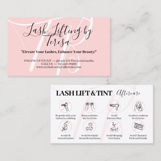 ピンクリフトティントアフターケアのヒントの指示 名刺 (正面/裏面)