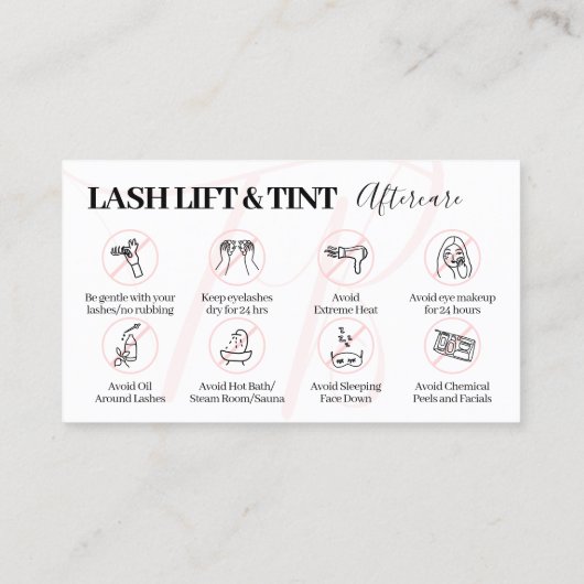 ピンクリフトティントアフターケアのヒントの指示 名刺 (裏面)