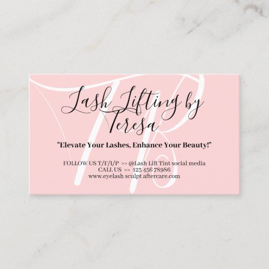 ピンクリフトティントアフターケアのヒントの指示 名刺 (正面)