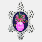 ピンクリボユニークンバウブル スノーフレークピューターオーナメント (右)