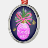 ピンクリボユニークンバウブル メタルオーナメント (左)