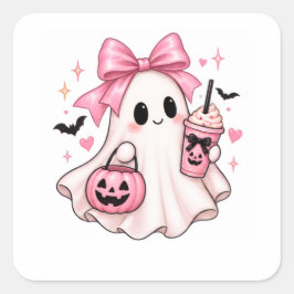 ピンクリボンおばけコケットハロウィン スクエアシール