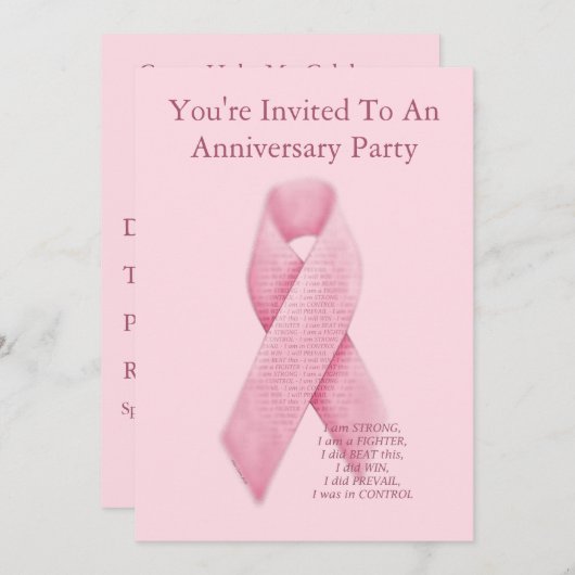 ピンクリボンがんフリー記念日招待状 招待状 (正面/裏面)