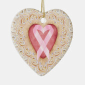 ピンクリボンがんリボン#2からのハート- SRF セラミックオーナメント (右)