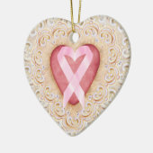ピンクリボンがんリボン#2からのハート- SRF セラミックオーナメント (左)