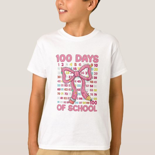 ピンクリボンでお祝い！入学100日おめでとう Tシャツ (正面)