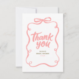 ピンクリボンとお花の幻想的なブライダルシャワー サンキューカード