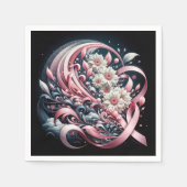 ピンクリボンとデイジーブーケ スタンダードカクテルナプキン (正面)