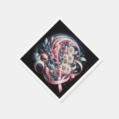 ピンクリボンとデイジーブーケ スタンダードカクテルナプキン (角)