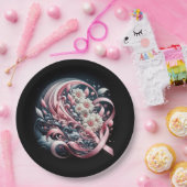 ピンクリボンとデイジーブーケ ペーパープレート (パーティー)