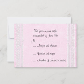 ピンクリボンとレースRSVP応答カード 出欠カード