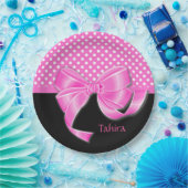 ピンクリボンと水玉模様 ペーパープレート (パーティー)