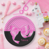 ピンクリボンと水玉模様 ペーパープレート (パーティー)