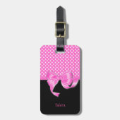 ピンクリボンと水玉模様 ラゲッジタグ (正面縦)